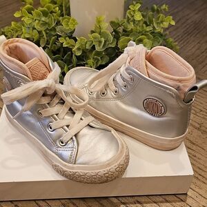 Kids Silver High-Top Sneakers Size 11 DKNY